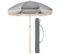 Portable Parasol Beach Garden Tilting Umbrella Fringed Tassel Sun Shade UV50+ 2m Christow Grey One Size