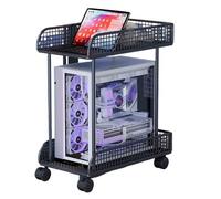 Portable PC Under Desk Stand with Wheels 360° Rotating Printer Cart Movable Computer Storage for Office & Home Black - 25x45x55cm (Lar Net)