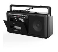 Portable Personal Cassette Player, Retro Tape Player Recorder with Bluetooth, AM/FM Radio Stereo, USB, Earphone Jack, Big Speaker, DC/AC Powered (Black)