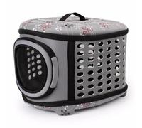 Portable Pet Carrier with Floral Pattern - Collapsible Travel Kennel for Small Dogs and Cats - Breathable Mesh Windows - Comfortable Padded Interior - Sturdy EVA Construction - Easy-Carry Handle