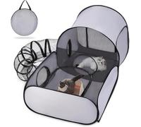Portable Pet Playpen with Tunnel - Foldable Cat & Kitten Enclosure Tent, Lightweight Interactive Pet House for Small Animals, Indoor & Outdoor Use for Home, Camping & Travel(Grey, M)