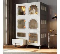 Portable Pet Playpen With Wheels, Easy Assembly & Cleanup, Ideal For Indoor Cats With Litter Box Space, Supports Pets Up To 20Kg, Safe & Convenient Pet Enclosure,One Color-C-105x46x75cm