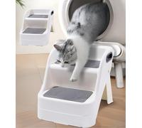 Portable Pet Steps, White Folding Cat Ramp for Litter Box Access, 2-Step Design with Non-Slip Surface, 16x12x15 Inches, for Senior and Injured Cats