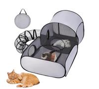 Portable Pet Tent - Enclosed Cat Playpen Outside House - Foldable Cats Playpen with Tunnel - Dog Cat Crate Tent for Travel Camping - Pet Play Pen for Pets Indoor Outdoor Games