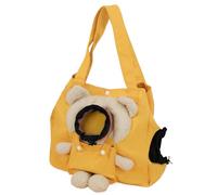 Portable Pet Travel Bag, Crossbody Canvas Tote with Cute Bear Design and Dual Peek-a-Boo Holes, Single-Shoulder Carry, Suitable for Small Dogs (Yellow Little Bear,up to 16.5 pounds)