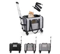 Portable Pet Trolley Bag, Detachable Rolling for Small Dogs & Cats, Travel-Friendly with Teles Handle & Shoulder Strap, Ideal for Airplane & Car (Gray/Blue Eds)