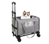 Portable Pet Trolley Bag for Small Dogs & Cats - Rolling with Teles Handle, 360° Wheels, Adjustable Shoulder Strap & Mesh - Gray & Gray Eds