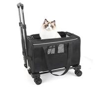 Portable Pet Trolley Bag for Small Dogs & Cats - Rolling with Teles Handle, 360° Wheels, Adjustable Shoulder Strap & Ventilated Mesh (Black/White Eds)