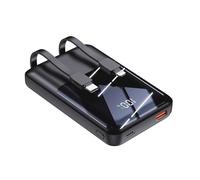 Portable Phone Charger with Built-in Cables 10000mAh Power Bank 22.5W Fast Charging LED Display Ultra-compact USB C Battery Pack Compatible with iPhone 16/15/14/13/12 Andriod etc (Black, 10000mAh)