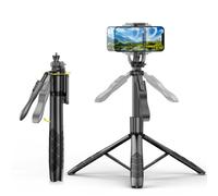 Portable Phone Tripod Stand, Foldable Desktop Mount, Adjustable Selfie Stick with Phone Holder, Black