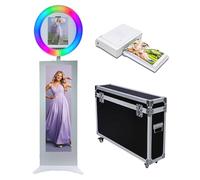 Portable Photo Booth Compatible with iPad 10.2" 10.9'' 11'' 12.9'' 13'' Shell Stand LCD Screen Selfie Machine Metal Adjustable Photobooth Machine (White, Photo Booth Machine+Mini Printer)