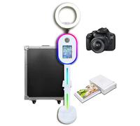 Portable Photo Booth Compatible with iPad 10.2" 10.9" 11" 12.9" 13" with RGB Light Shell Stand Selfie Photobooth Machine for Events (White, Machine+Camer Mini Printer)