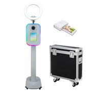 Portable Photo Booth Compatible with iPad Photo Booth Stand for 10.2"-13" with Ring and RGB Light Shell Stand Selfie Photobooth Machine for Events Rental Wedding (Machine+Mini Printer)