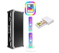 Portable Photo Booth Compatible with iPad Shell Stand Selfie Station Photobooth Machine with Adjustable RGB Light for Events Rental Wedding,Customized Logo (White, Photo Booth Machine+Mini Printer)
