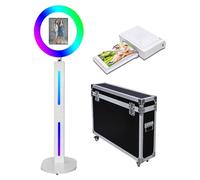 Portable Photo Booth Compatible with IPad,with RGB Ring Light & App Control for Live Stream/Makeup/YouTube Video/TikTok and Any Events (White A, Machine+Mini Printer)