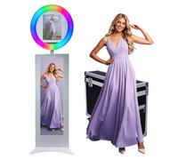 Portable Photo Booth Compatible with IPad,with RGB Ring Light & App Control for Live Stream/Makeup/YouTube Video/TikTok and Any Events (White E(LCD), Photo Booth Machine)
