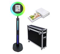 Portable Photo Booth Compatible with IPad,with RGB Ring Light & App Control for Live Stream/Makeup/YouTube Video/TikTok and Any Events (Black A, Machine+Mini Printer)