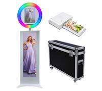 Portable Photo Booth Compatible with IPad,with RGB Ring Light & App Control for Live Stream/Makeup/YouTube Video/TikTok and Any Events (White E(LCD), Machine+Mini Printer)