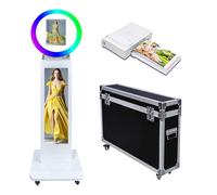 Portable Photo Booth Compatible with IPad,with RGB Ring Light & App Control for Live Stream/Makeup/YouTube Video/TikTok and Any Events (White D(LCD), Machine+Mini Printer)
