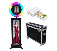 Portable Photo Booth Compatible with IPad,with RGB Ring Light & App Control for Live Stream/Makeup/YouTube Video/TikTok and Any Events (Black E(LCD), Machine+Mini Printer)