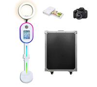 Portable Photo Booth for iPad 10.2" -13", Includes Music Sync Light Box, RGB Ring Light & Flight Case, Photo Booth for DSLR Camera for Birthday Parties Events (White, Photo Booth + Printer + Camera)