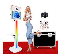 Portable Photo Booth Machine with 15.6in Touch Screen with Camera, Selfie Magic Mirror DSLR Photobooth, Foto box, with RGB Light for Parties and Weddings (White,with Camera)
