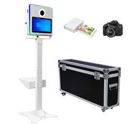 Portable Photo Booth with 15.6 Inch Touch Screen, Selfie DSLR Photo Booth Machine with Flight Case for Wedding Party Wedding Rental (White, Photo Booth + Printer + Camera)
