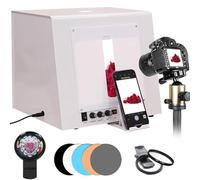 Portable Photo Studio Light Box, Dimmable Jewelry Photography Softbox with Electric Turntable & Hanging Bracket, 4 LED Lights, 5 Backdrops, Star Filters for Product Photography/Video