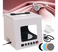 Portable Photo Studio Light Box, Dimmable Softbox with Electric Turntable, Hanging Bracket, 4 LED Lights, 5 Backdrops, and Star Filters for Jewelry Photography