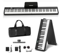 Portable Piano Keyboard,Semi-Weighted Folding Digital Piano 88 Key,Full Size,Wood Grain,Electric Piano Keyboard W/MIDI Bluetooth,Suitable for Adult,Toddler,Kids,Beginner (black)