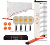 Portable Pickleball Net Set with 4 Pickleball Paddles, Official Size Pickleball Net, 4 Outdoor Pickleballs and Carry Bag, Weather Resistance Strong Steel Frame (Orange)