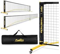 Portable Pickleball Net Set with Wheels, Regulation Size 22 FT & Half Court 11 FT, Steady Metal Frame Pickle Ball Net Set System with Carry Bag for Backyards, Driveways, and Garages (Black&Yellow)