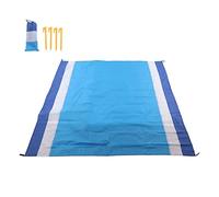 Portable Picnic Mat Foldable Fashion Oversized Sand Prevention Beach Mat for Travel Camping Outdoor Activities Polyester 200x210cm Includes 4 Ground Spikes (Blue White Stripes and Medium Blue)