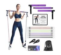 Portable Pilates Bar Kit with Resistance Bands (20, 30, 40, 50 LB) - Guided 8-Week Pilates Bar Kit Plan - Premium Quality Home Equipment 3-Section Pilates Bar with Resistance Bands Full-Body Toning