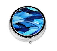 Portable Pill Box 3 Compartments, Round Daily Medicine Organizer for Pocket or Purse, Abstract Blue Great for Morning, Noon and Evening Dose
