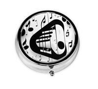 Portable Pill Box 3 Compartments, Round Daily Medicine Organizer for Pocket or Purse, Black and White Music Note, Great for Morning, Noon and Evening Dose