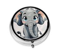Portable Pill Box 3 Compartments, Round Daily Medicine Organizer for Pocket or Purse, Cartoon Elephant, Great for Morning, Noon and Night Dose