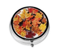 Portable Pill Box 3 Compartments, Round Daily Medicine Organizer for Pocket or Purse, Fall Leaves, Great for Morning, Noon and Evening Doses