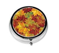Portable Pill Box 3 Compartments, Round Daily Medicine Organizer for Pocket or Purse, Fall Leaves, Great for Morning, Noon and Evening Doses