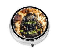 Portable Pill Box 3 Compartments, Round Daily Medicine Organizer for Pocket or Purse, Firefighter, Flame Ideal for Morning, Noon and Evening Dose