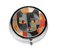 Portable Pill Box 3 Compartments, Round Daily Medicine Organizer for Pocket or Purse, Orange Red Eyed Cat Ideal for Morning, Noon and Night Dose