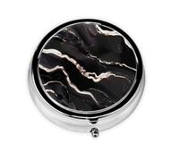 Portable Pill Box 3 Compartments, Round Daily Medicine Organizer for Pocket or Purse, Rose Gold Black Marble Great for Morning, Noon and Evening Dose