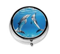 Portable Pill Box 3 Compartments, Round Daily Medicine Organizer for Pocket or Purse, Two Dolphins Ideal for Morning, Noon and Night Doses