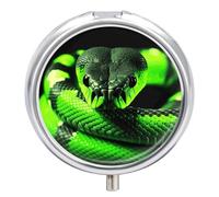 Portable Pill Box 3 Compartments, Small Round Metal Medicine Organizer for Pocket, 3D Snake Pill Case for Vitamins, Fish Oil, Supplement & Travel