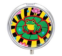 Portable Pill Box 3 Compartments, Small Round Metal Medicine Organizer for Pocket, Art Frog Lotus Pill Case for Vitamins, Fish Oil, Supplement & Travel