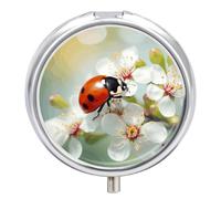 Portable Pill Box 3 Compartments, Small Round Metal Medicine Organizer for Pocket, Butterfly Ladybug Flower Pill Case for Vitamins, Fish Oil, Supplement & Travel