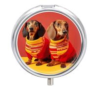 Portable Pill Box 3 Compartments, Small Round Metal Medicine Organizer for Pocket, Cute Dachshund Pill Case for Vitamins, Fish Oil, Supplement & Travel