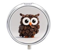 Portable Pill Box 3 Compartments, Small Round Metal Medicine Organizer for Pocket, Cute Owl Pill Case for Vitamins, Fish Oil, Supplement & Travel