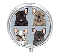 Portable Pill Box 3 Compartments, Small Round Metal Medicine Organizer for Pocket, French Bulldog Pill Case for Vitamins, Fish Oil, Supplement & Travel