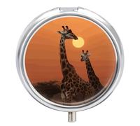 Portable Pill Box 3 Compartments, Small Round Metal Medicine Organizer for Pocket, Giraffe at Sunset Pill Case for Vitamins, Fish Oil, Supplement & Travel
